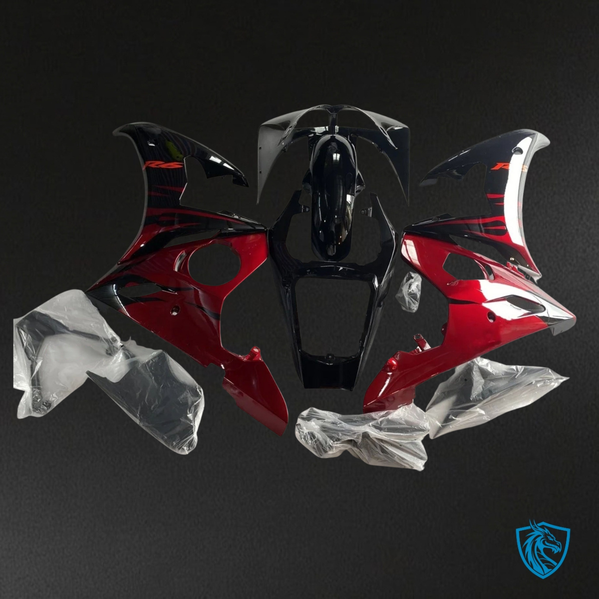 Yamaha YZF R6 (2003-2004) Gloss Red & Black Flame Fairing Kit | ABS Bodywork