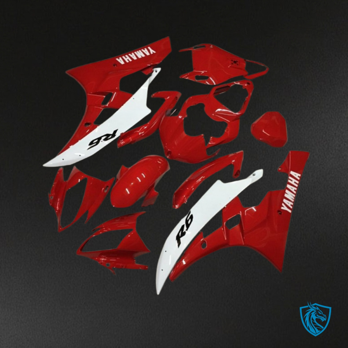 Yamaha YZF R6 (2006-2007) Red & White with White Logo - Custom ABS Fairing Kit