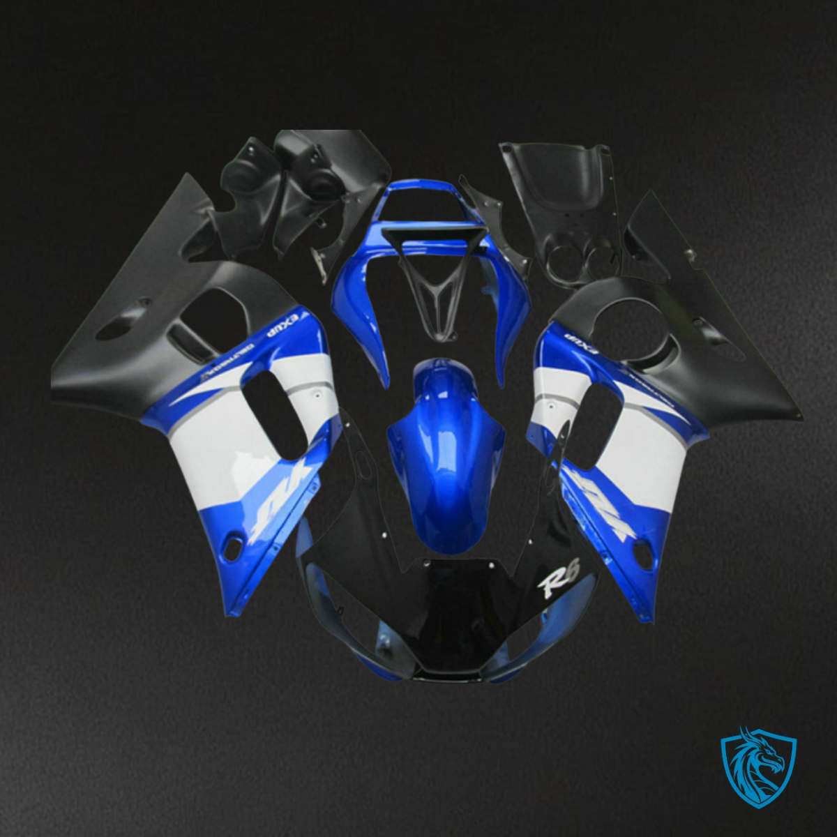 Yamaha YZF R6 (1999-2002) Black, Blue & White - Custom ABS Fairing Kit