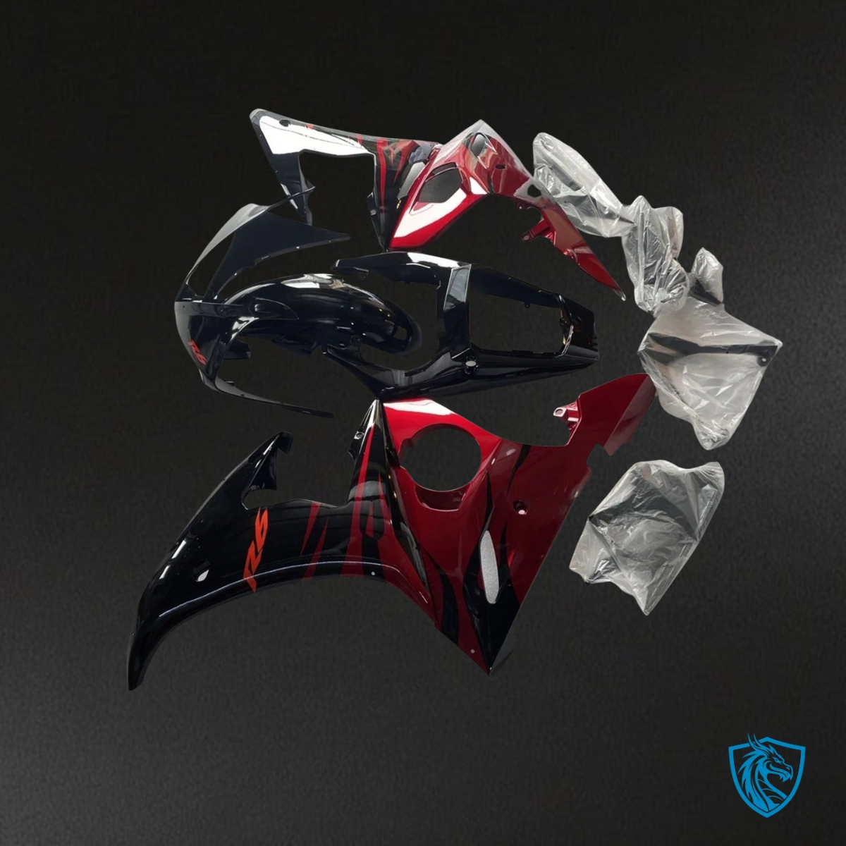 Yamaha YZF R6 (2003-2004) Gloss Red & Black Flame Fairing Kit | ABS Bodywork