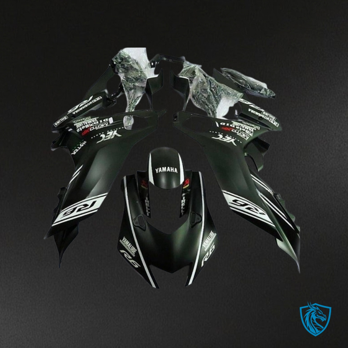 Yamaha YZF R6 (2017-2019) Matte Black & White Logos Fairings Kit | ABS Bodywork