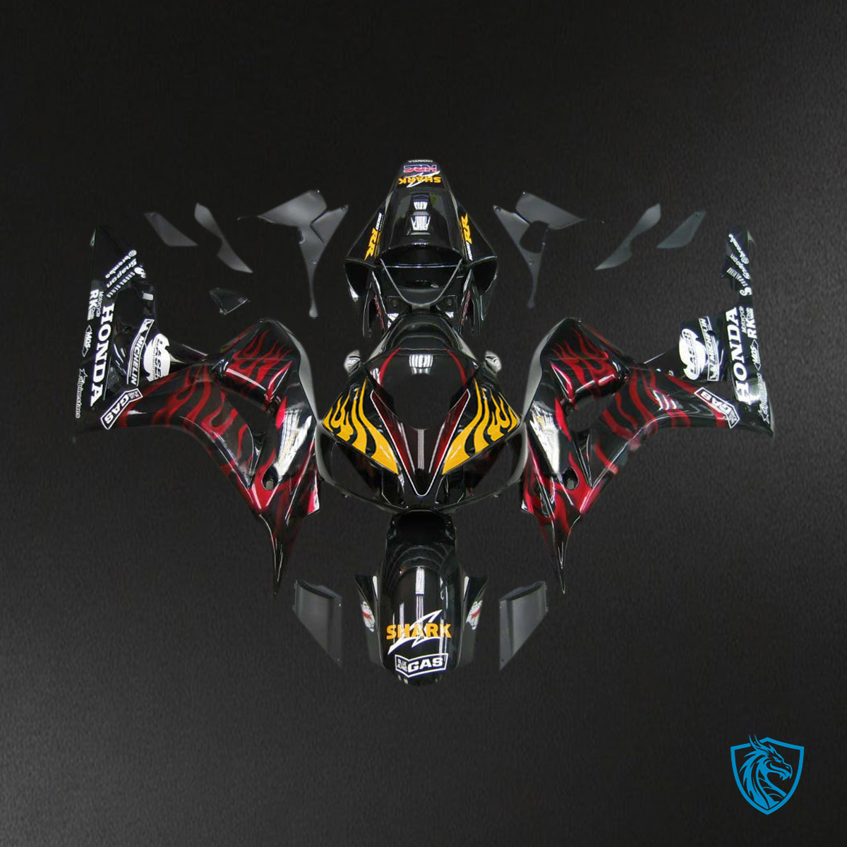 Honda CBR1000RR (2006-2007) Black & Red Flame - Custom ABS Fairing Kit