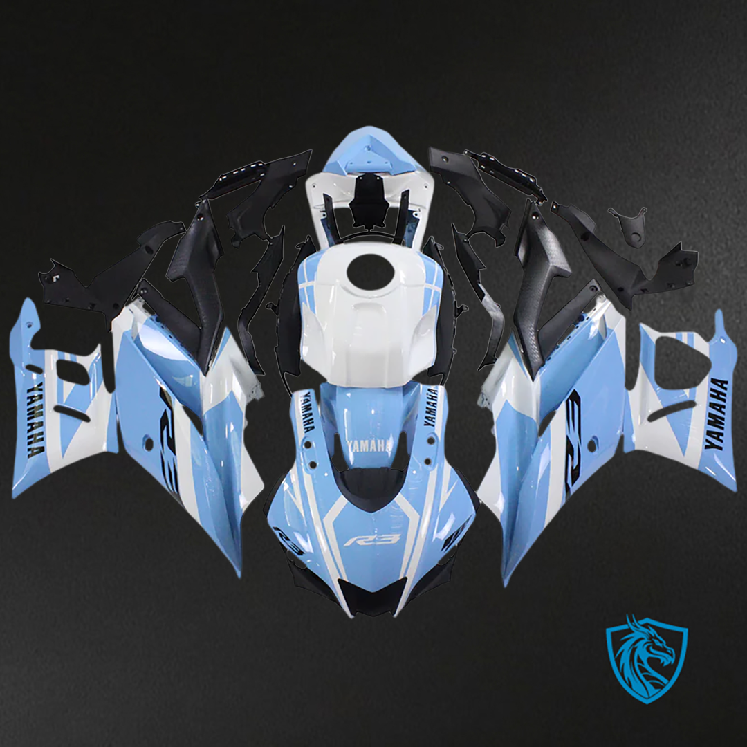 Yamaha YZF R3-25 (2019-2021) Fairing Kit - Sky Blue & White ABS Bodywork