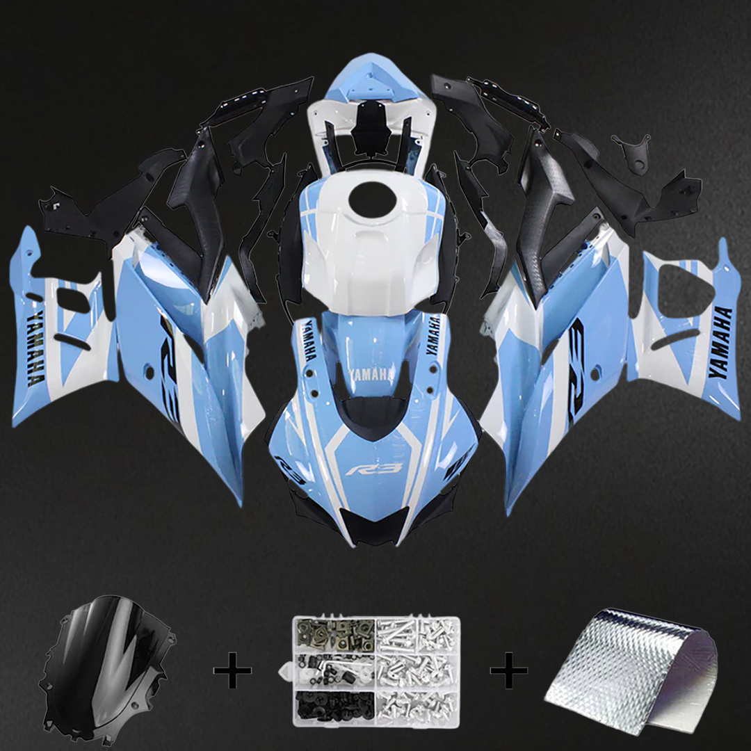 Yamaha YZF R3-25 (2019-2021) Fairing Kit - Sky Blue & White ABS Bodywork