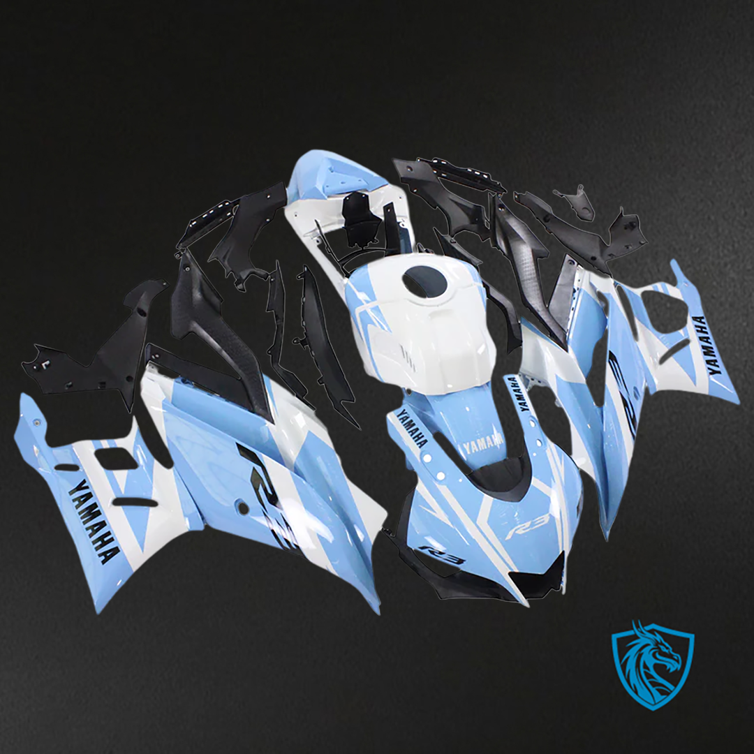 Yamaha YZF R3-25 (2019-2021) Fairing Kit - Sky Blue & White ABS Bodywork