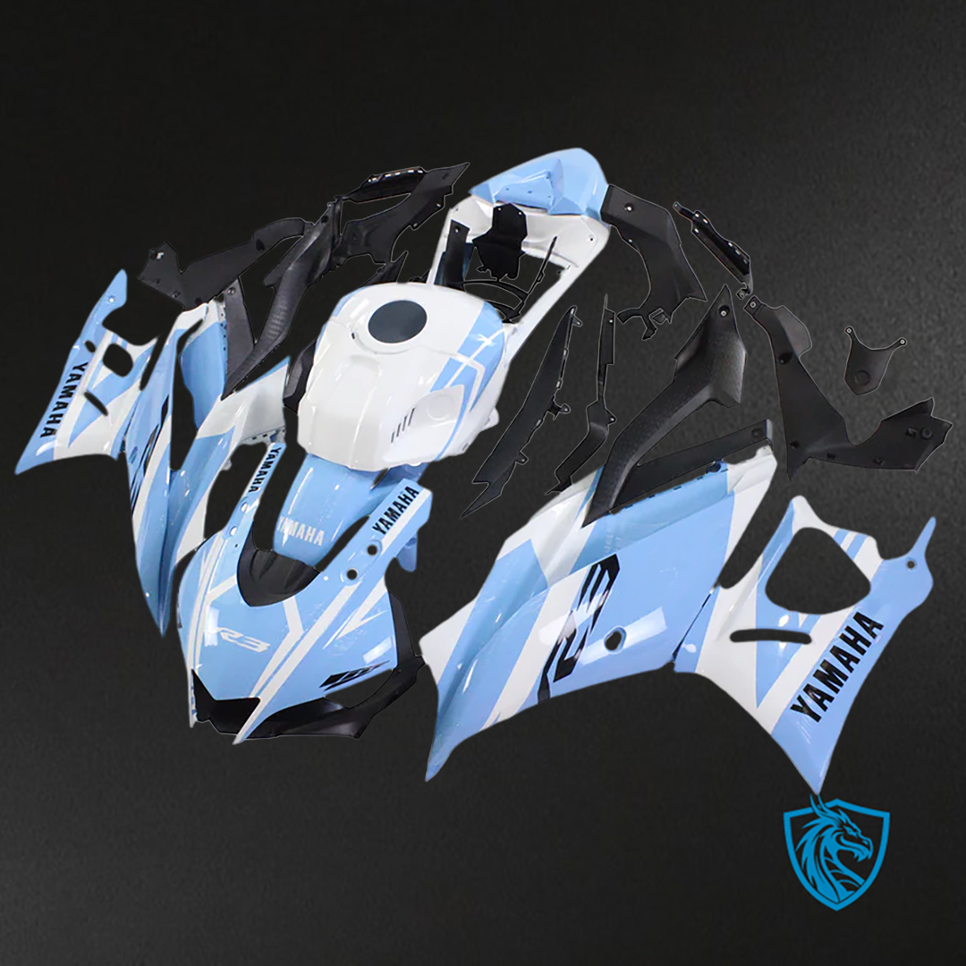 Yamaha YZF R3-25 (2019-2021) Fairing Kit - Sky Blue & White ABS Bodywork