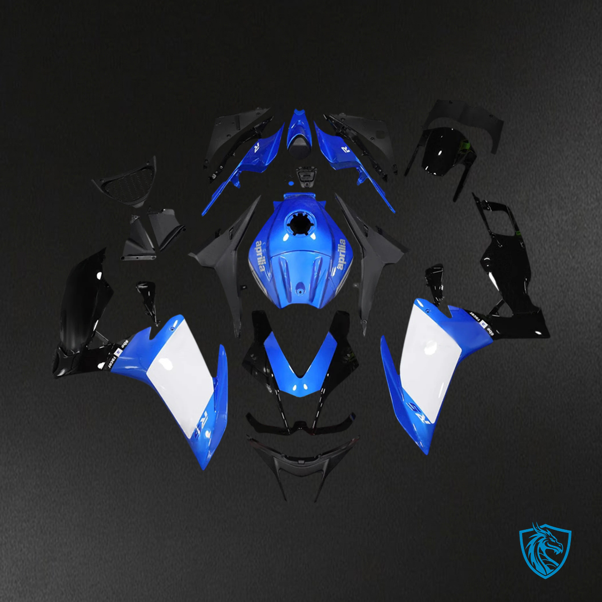 Aprilia RS4 125 50 (2012-2016) Fairing Kit - Glossy Black Blue and White -  ABS  Bodywork