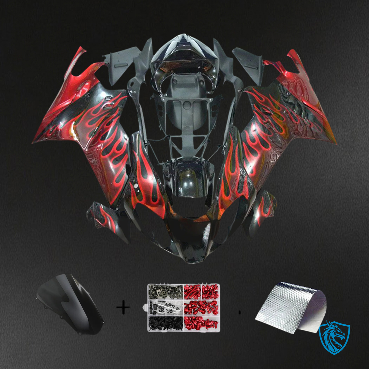 Aprilia RSV 1000 (2003-2006) Fairing Kit - Red Flame & Black Style 4 - ABS Bodywork