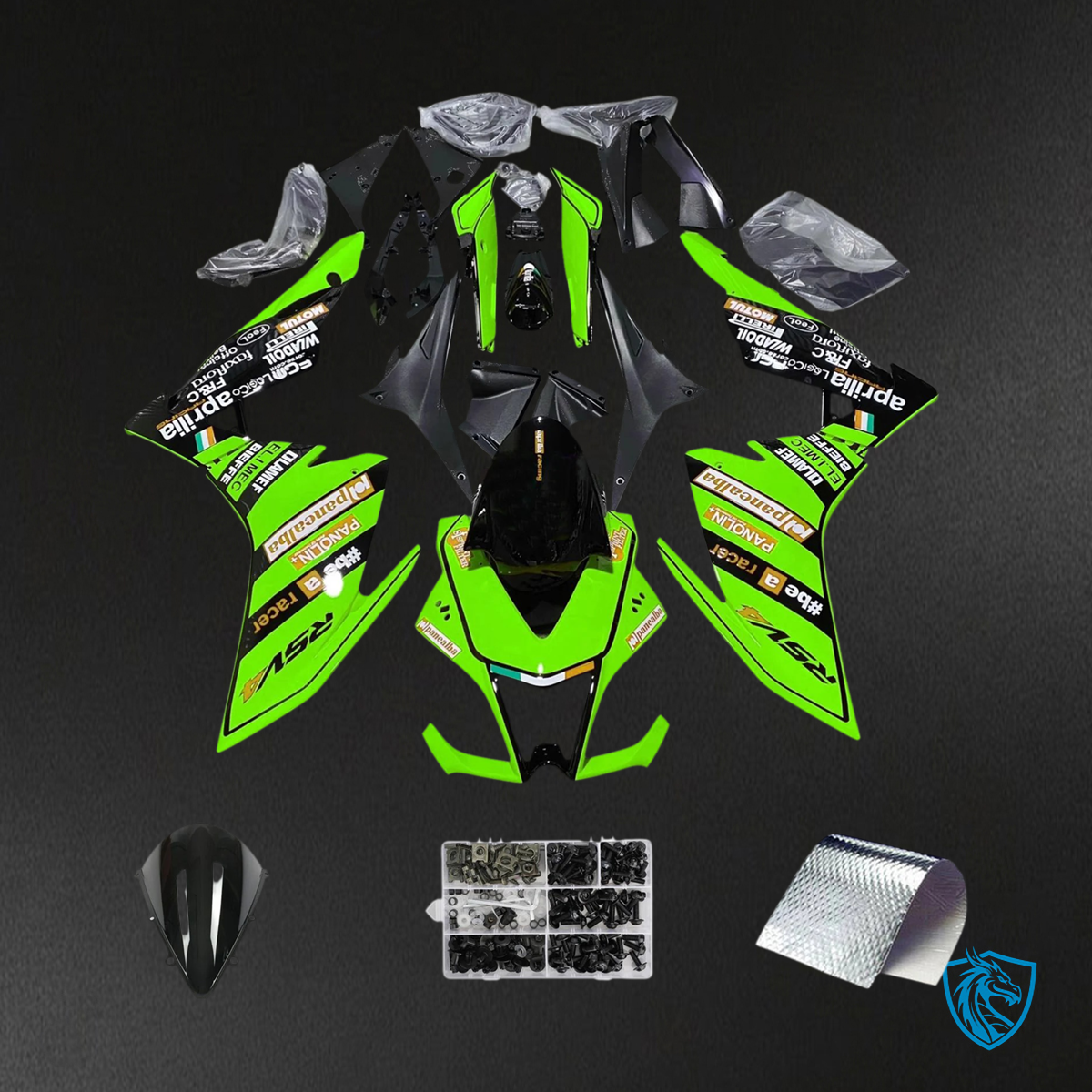 Aprilia RSV4 1000 (2009-2015) Fairing Kit - Black & Green - ABS Bodywork