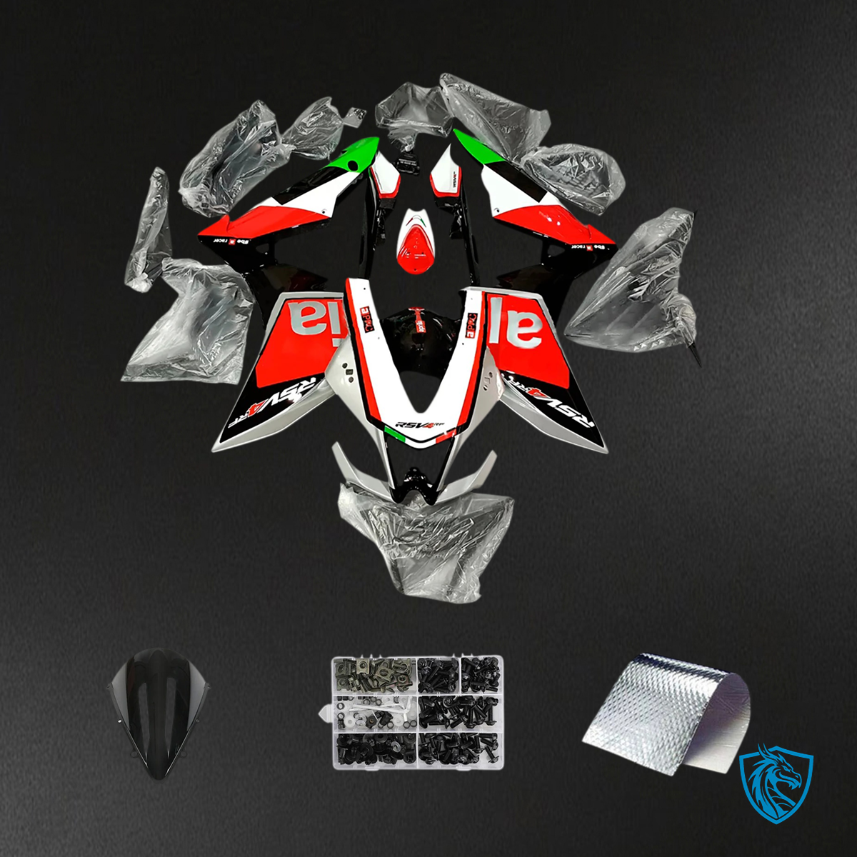 Aprilia RSV4 1000 (2009-2015) Fairing Kit - Black, Red & Green - ABS Bodywork