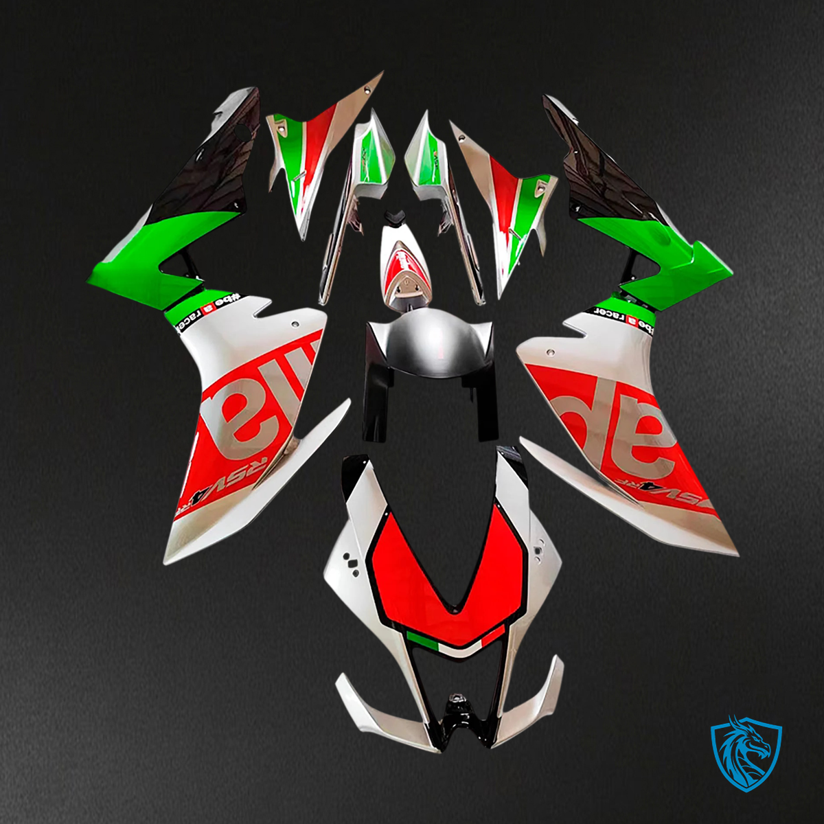 Aprilia RSV4 1000 (2009-2015) Fairing Kit - Green, White, Black & Red - ABS Bodywork