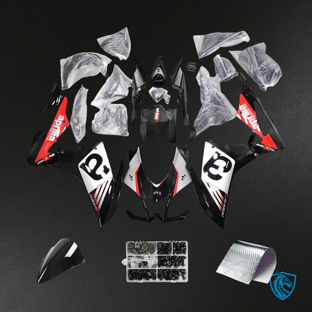 Aprilia RSV4 1000 (2016-2020) Fairing Kit - Black, White & Red - ABS Bodywork