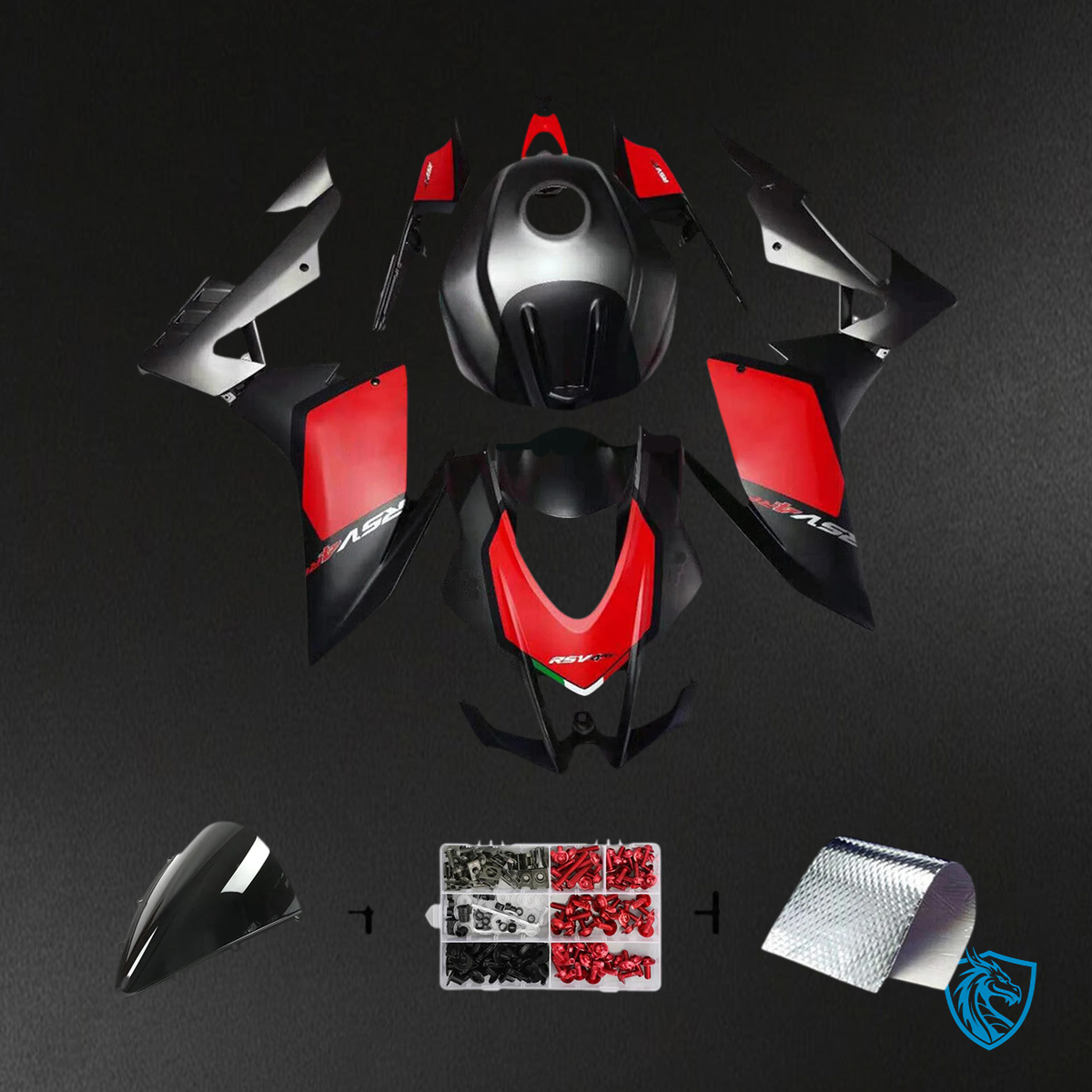 Aprilia RSV4 1000 (2016-2020) Fairing Kit - Matte Red & Black Style 1 - ABS Bodywork