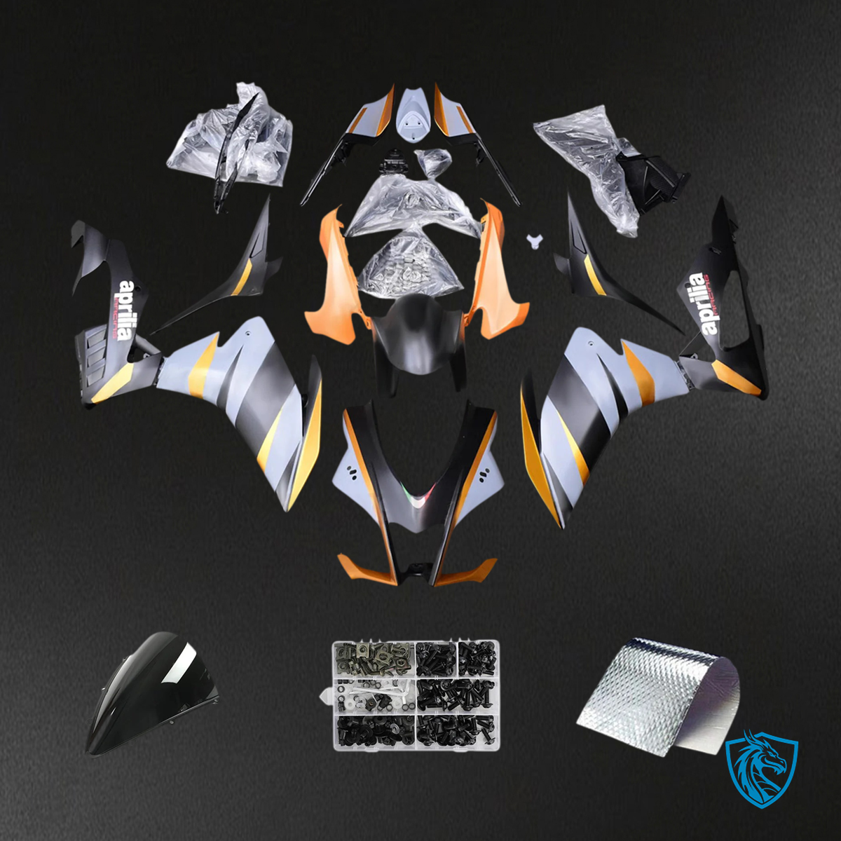 Aprilia RSV4 1000 (2016-2020) Fairing Kit - Orange, Gray & Black - ABS Bodywork
