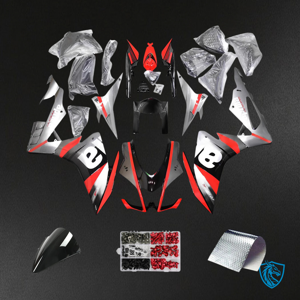 Aprilia RSV4 1000 (2016-2020) Fairing Kit - Silver, Red & Black - ABS Bodywork