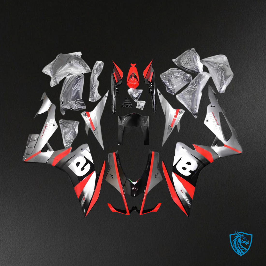 Aprilia RSV4 1000 (2016-2020) Fairing Kit - Silver, Red & Black - ABS Bodywork