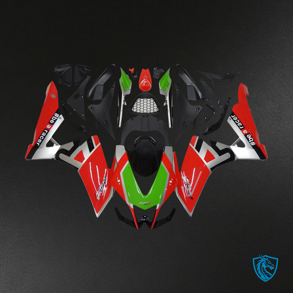 Aprilia RSV4 1000 (2009-2015) Fairing Kit - Red & Green Style 2 - ABS Bodywork