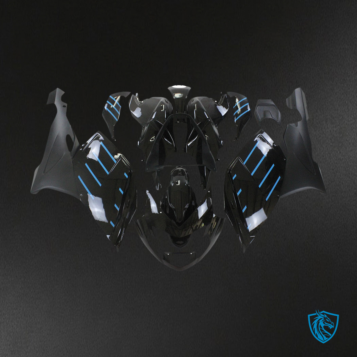 BMW K1200S (2005–2010) Fairing Set - Black and Blue Line - ABS Bodywork