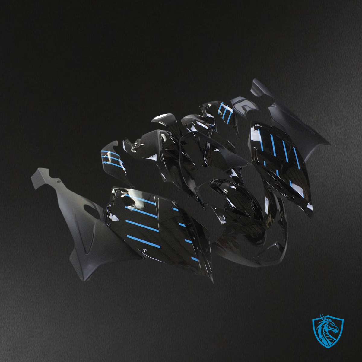 BMW K1200S (2005–2010) Fairing Set - Black and Blue Line - ABS Bodywork