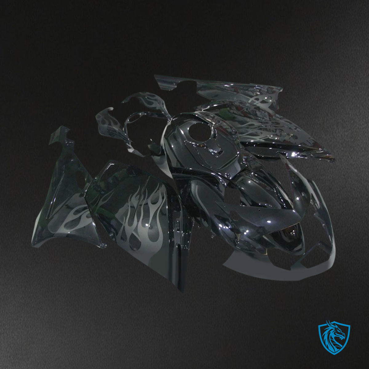 BMW K1200S (2005–2010) Fairing Set - Black with Flame - ABS Bodywork
