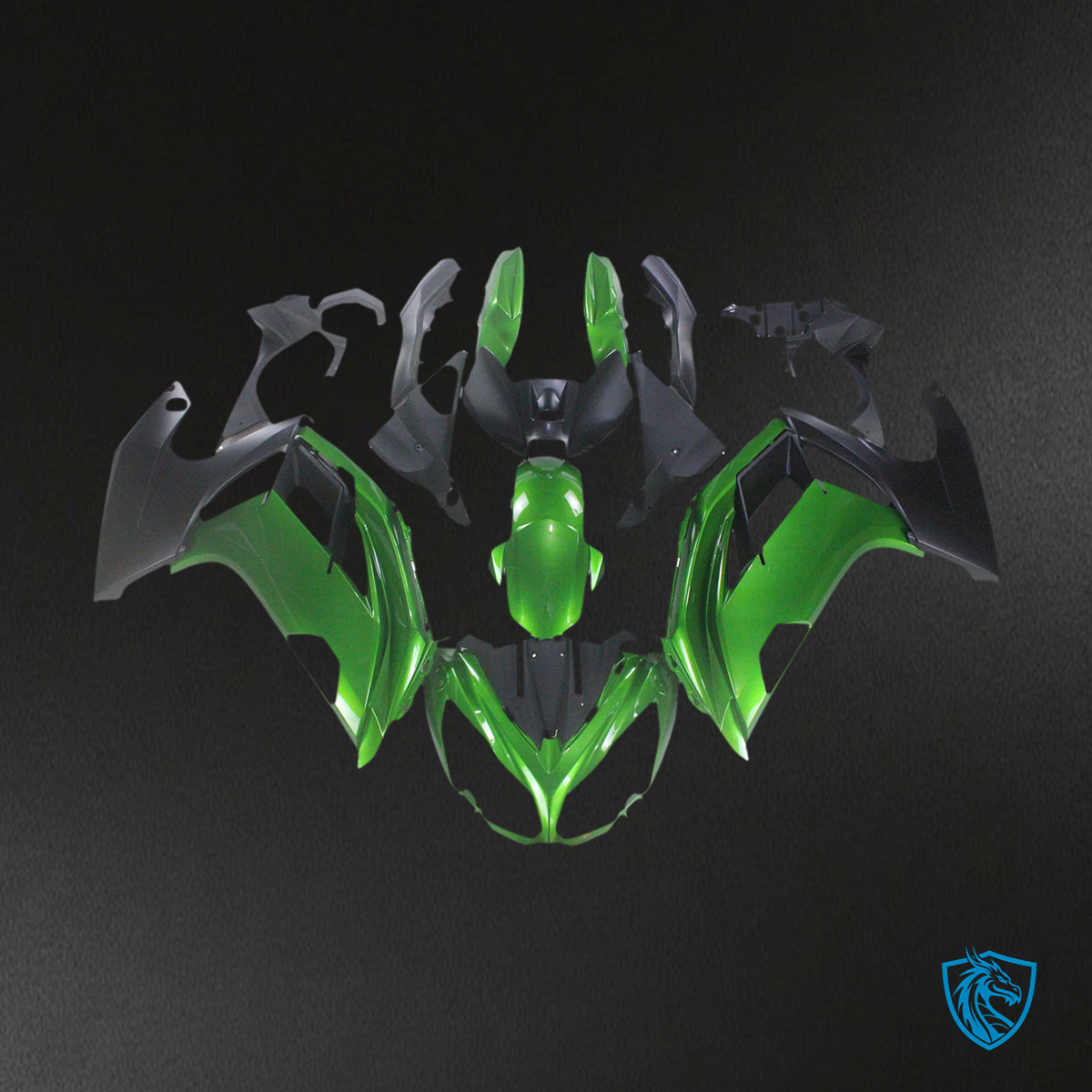 BMW K1200S (2005–2010) Fairing Set - Black and Green - ABS Bodywork