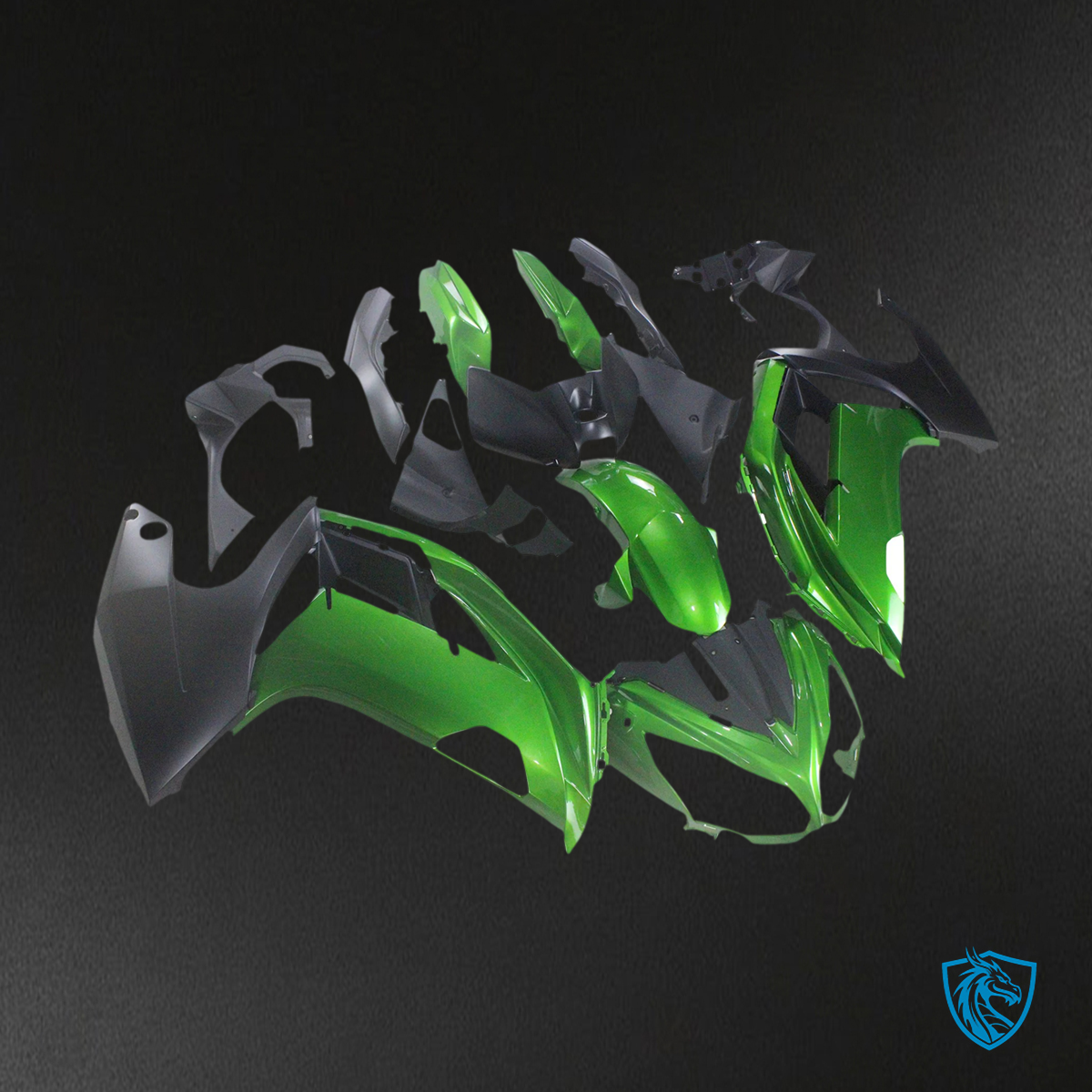BMW K1200S (2005–2010) Fairing Set - Black and Green - ABS Bodywork