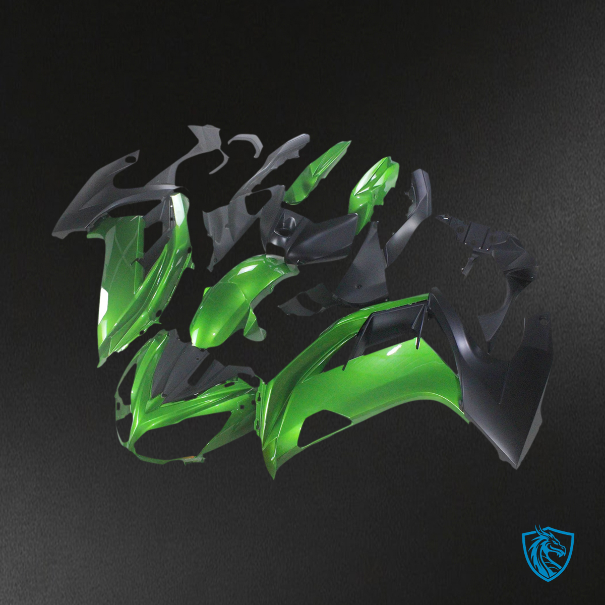 BMW K1200S (2005–2010) Fairing Set - Black and Green - ABS Bodywork