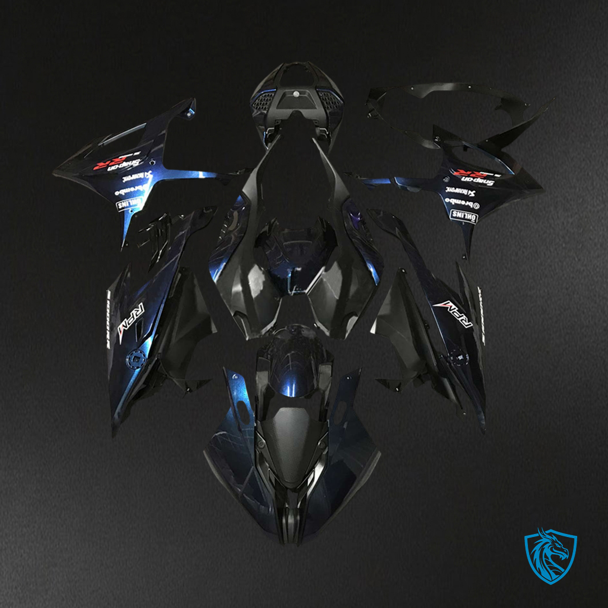 BMW M1000RR S1000RR (2019-2022) Fairing Kit - Black & Dark Blue - ABS Bodywork