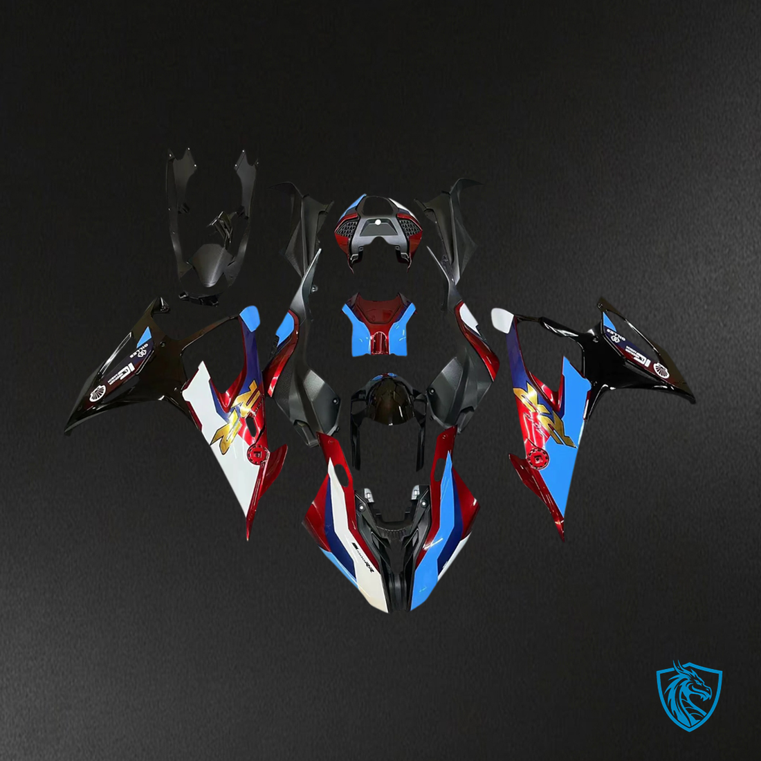 BMW M1000RR S1000RR (2019-2022) Fairing Kit - Black Red and Blue - ABS Bodywork