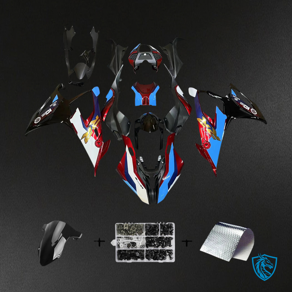 BMW M1000RR S1000RR (2019-2022) Fairing Kit - Black Red and Blue - ABS Bodywork