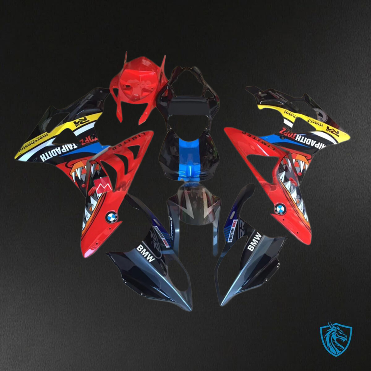 BMW S1000RR (2009-2014) Red, Black, Blue & yellow Shark - Replacement Motorcycle Fairings Kit