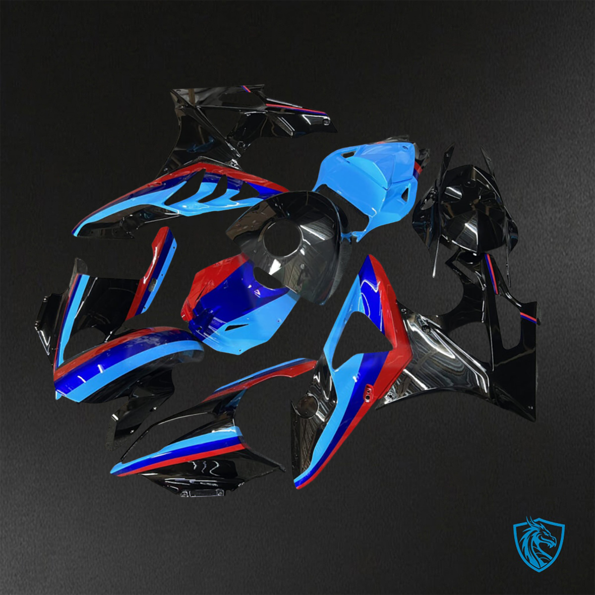 BMW S1000RR (2009-2014) Gloss Black, Blue & Red - Custom ABS Fairing Kit