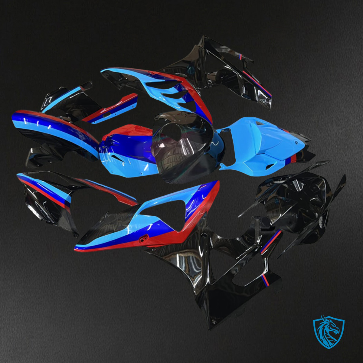 BMW S1000RR (2009-2014) Gloss Black, Blue & Red - Custom ABS Fairing Kit