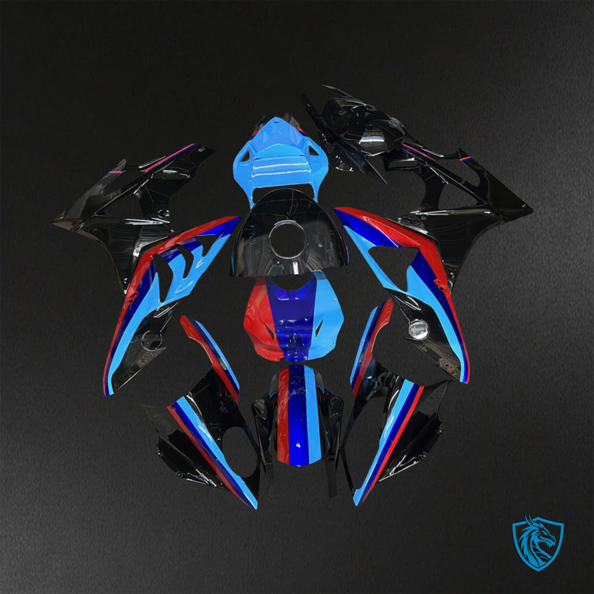 BMW S1000RR (2009-2014) Gloss Black, Blue & Red - Custom ABS Fairing Kit