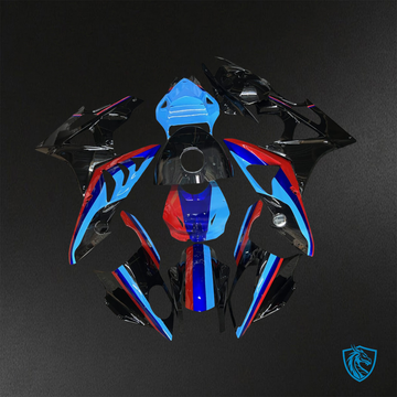 BMW S1000RR (2009-2014) Gloss Black, Blue & Red - Custom ABS Fairing Kit