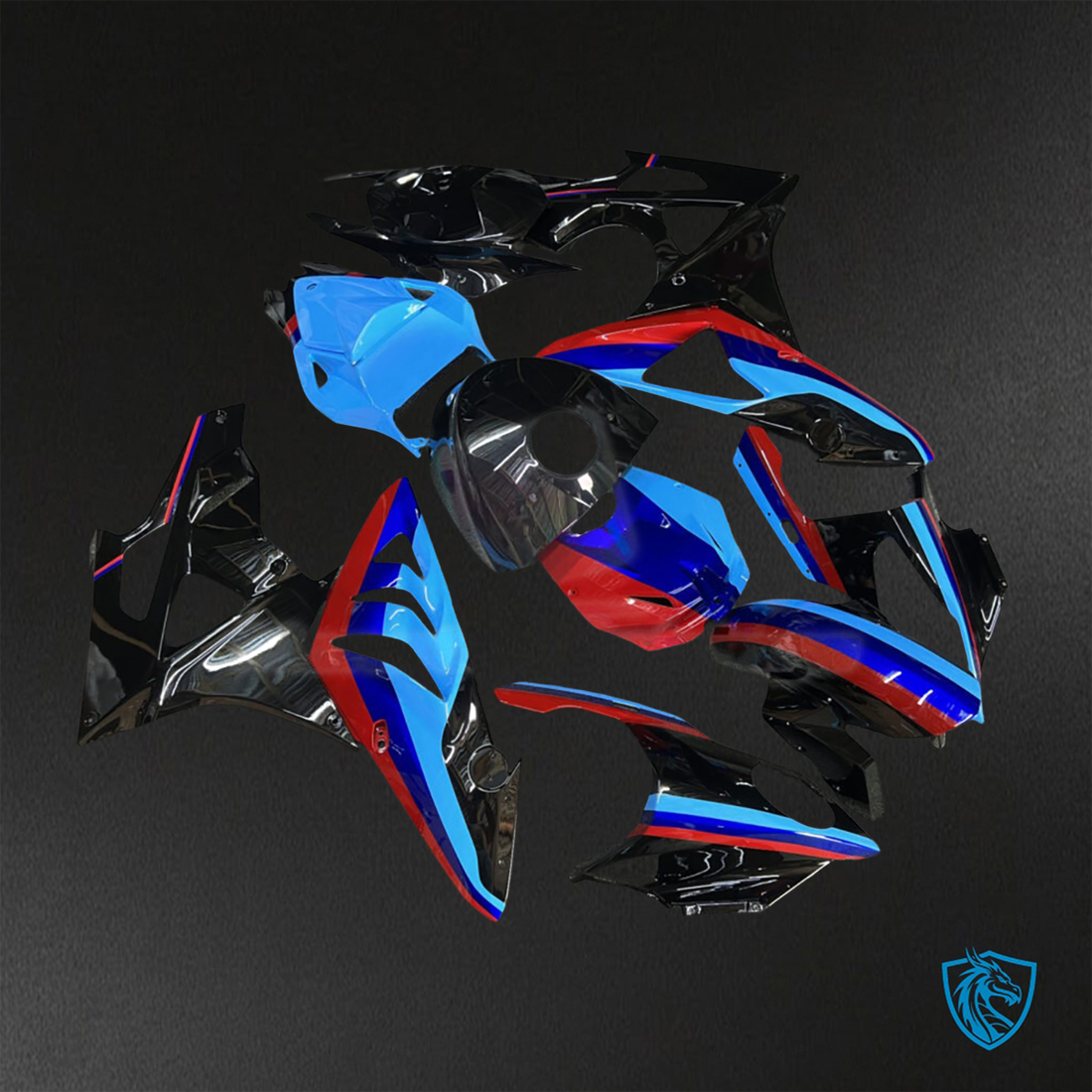 BMW S1000RR (2009-2014) Gloss Black, Blue & Red - Custom ABS Fairing Kit