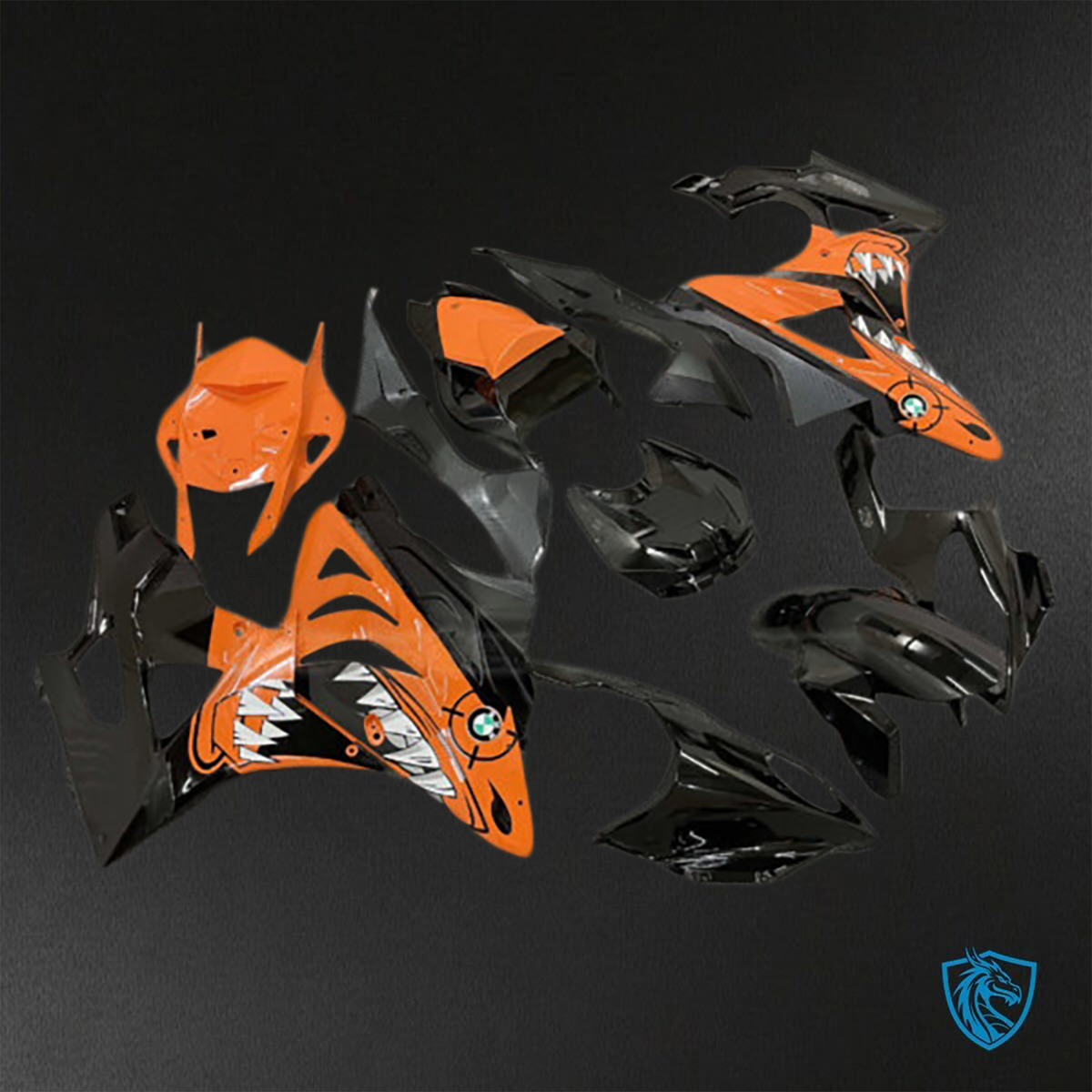 BMW S1000RR (2009-2014) Gloss Black & Orange Shark Fairings Kit - Aftermarket ABS Bodywork