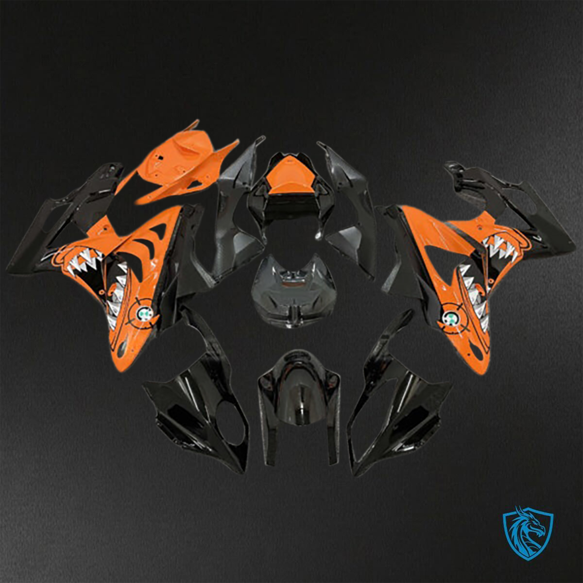 BMW S1000RR (2009-2014) Gloss Black & Orange Shark Fairings Kit - Aftermarket ABS Bodywork