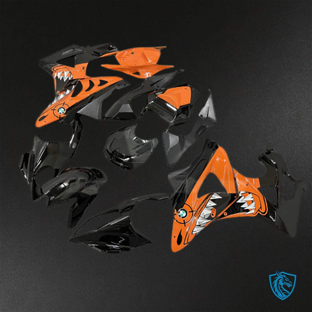 BMW S1000RR (2009-2014) Gloss Black & Orange Shark Fairings Kit - Aftermarket ABS Bodywork