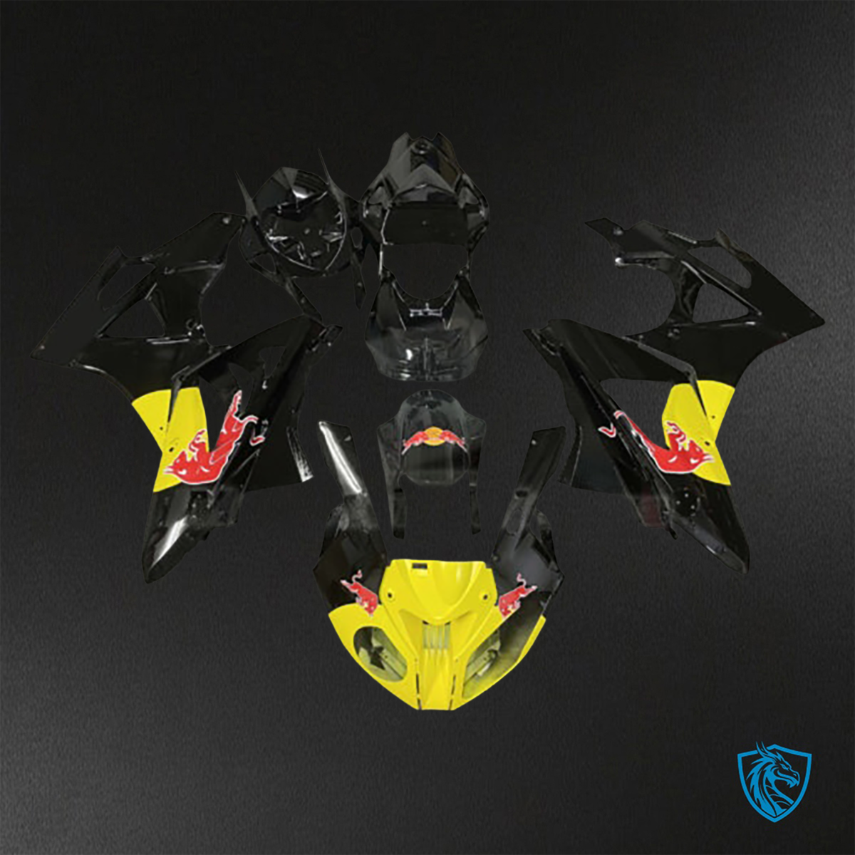 BMW S1000RR (2009-2014) Gloss Black & Yellow Bull - Custom ABS Fairing Kit