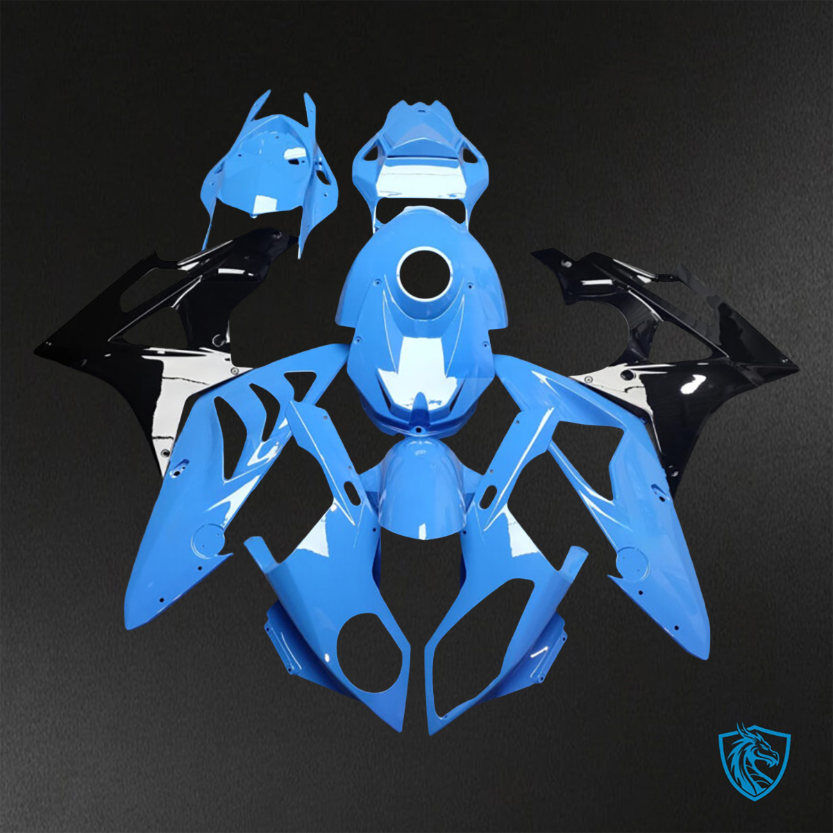 BMW S1000RR (2009-2014) Gloss Light Blue & Black Fairings Kit - Aftermarket ABS Bodywork