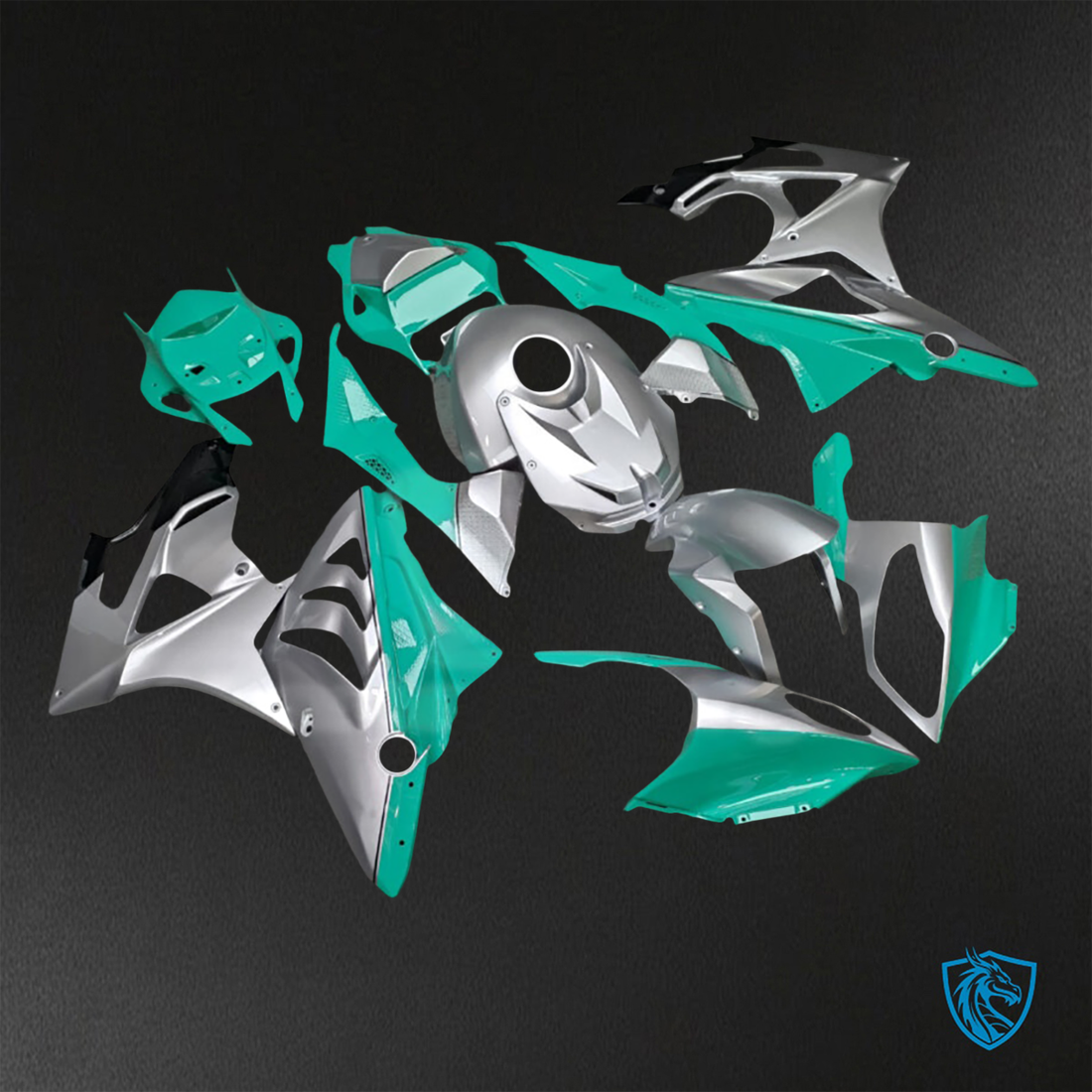 BMW S1000RR (2009-2014) Gloss Silver & Green ABS Bodywork - Fairings Kit