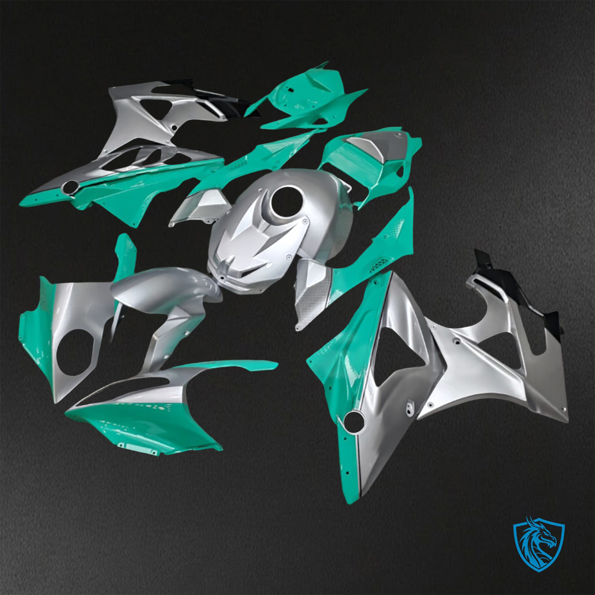 BMW S1000RR (2009-2014) Gloss Silver & Green ABS Bodywork - Fairings Kit