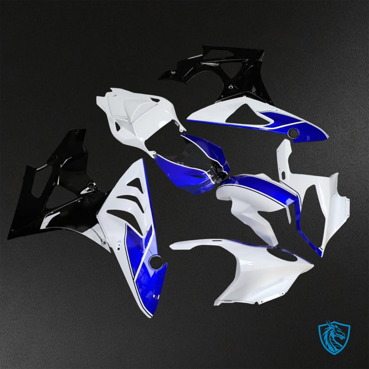 BMW S1000RR (2009-2014) Gloss White, Black & Blue Fairings Kit - Aftermarket ABS Bodywork