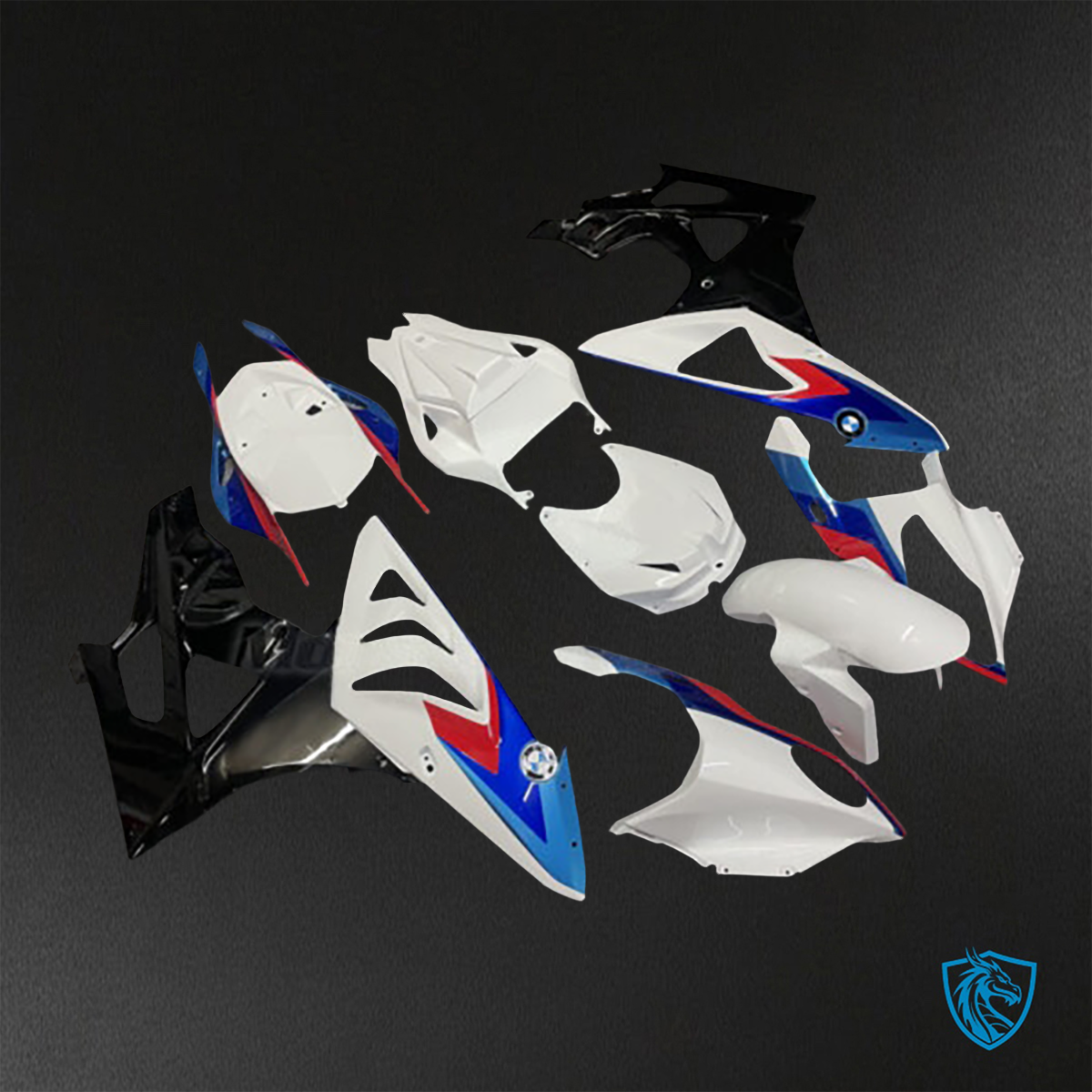BMW S1000RR (2009-2014) Gloss White, Black & Blue Fairings Kit - Aftermarket ABS Bodywork