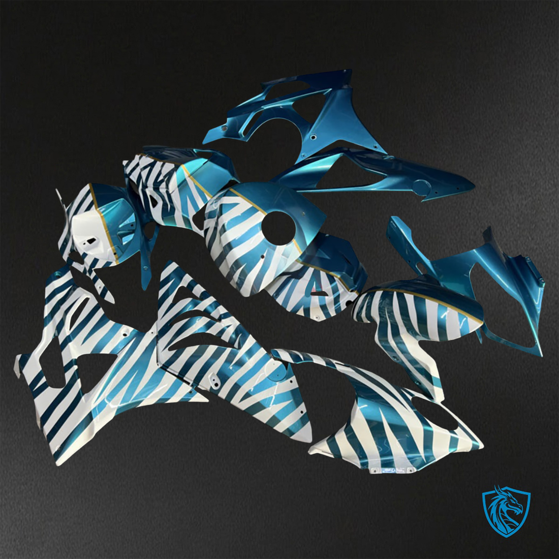 BMW S1000RR (2009-2014) Gloss White & Light Blue Zebra - Custom ABS Fairing Kit