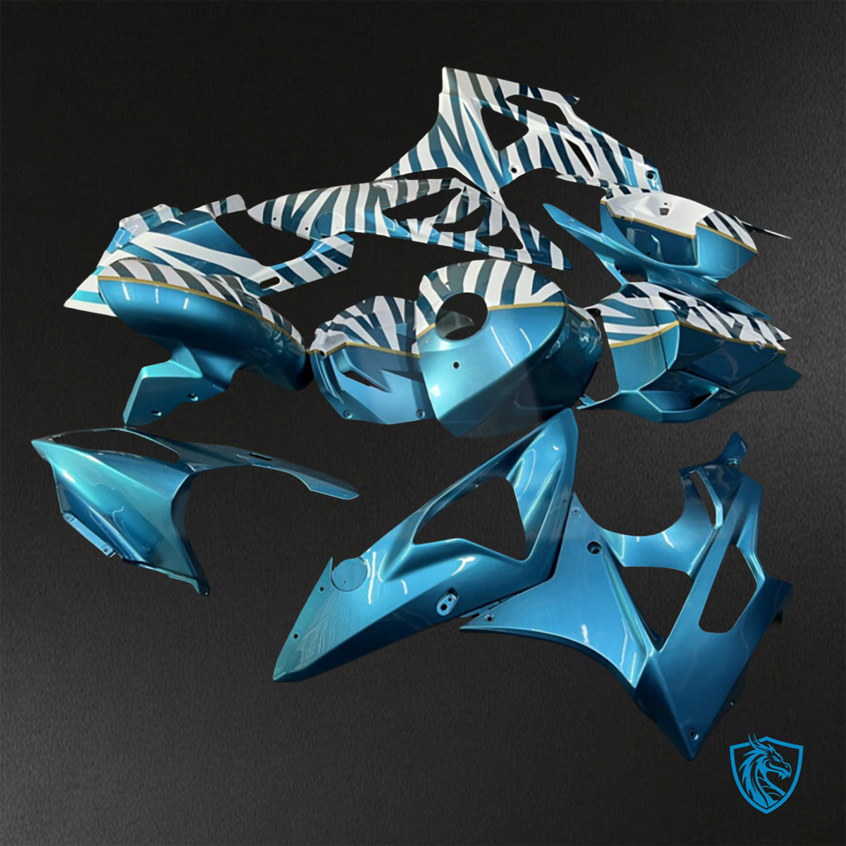 BMW S1000RR (2009-2014) Gloss White & Light Blue Zebra - Custom ABS Fairing Kit