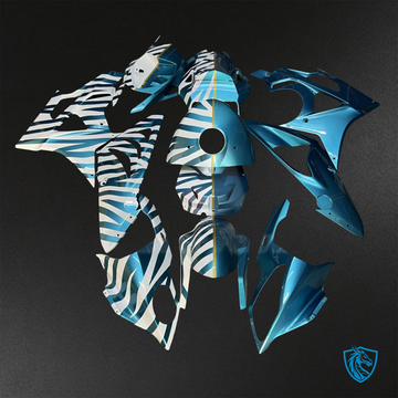 BMW S1000RR (2009-2014) Gloss White & Light Blue Zebra - Custom ABS Fairing Kit