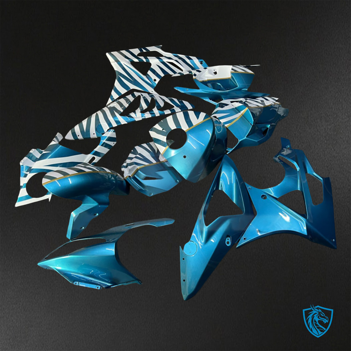 BMW S1000RR (2009-2014) Gloss White & Light Blue Zebra - Custom ABS Fairing Kit