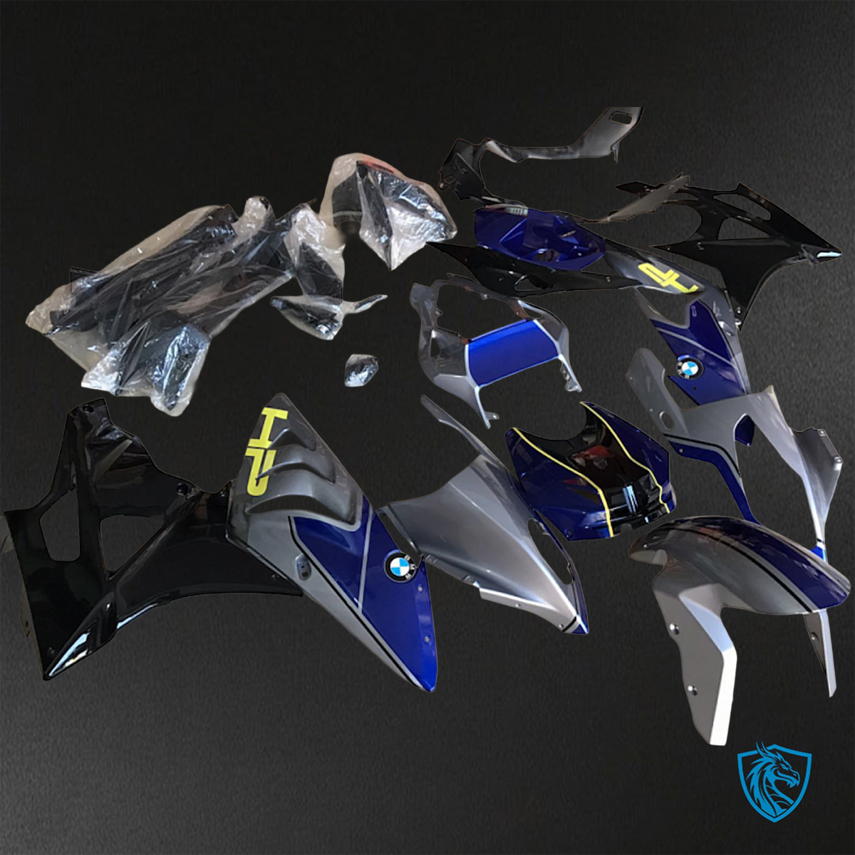 BMW S1000RR HP4 (2009-2014) Black, Silver & Blue - Custom ABS Fairing Kit